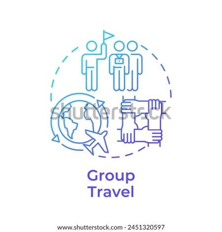 Group travel blue gradient concept icon. Guided tour. Global journey with companions. Globetrotting. Round shape line illustration. Abstract idea. Graphic design. Easy to use in application