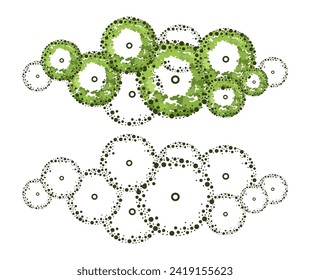 Group of trees for architectural floor plans. Entourage design. Various trees, bushes, and shrubs, top view for the landscape design plan. Vector illustration.