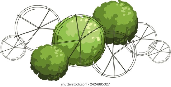 Group of trees for architectural floor plans. Entourage design. Various trees, bushes, and shrubs, top view for the landscape design plan. Vector illustration.