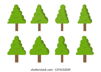Group of trees in flat design style isolated on white background, vector illustration Eps 10.