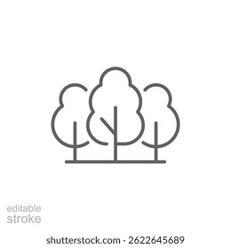 Group of trees icon. Simple outline style. Nature tree, garden, wood, leaf, green plant, growth, forest, environment concept. Thin line symbol. Vector illustration isolated. Editable stroke.
