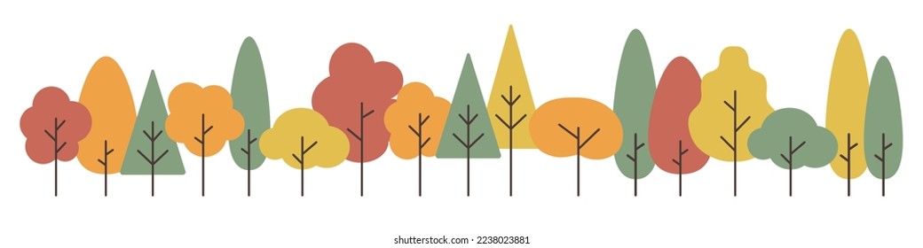 Group of trees in park. Horizontal  border with trees