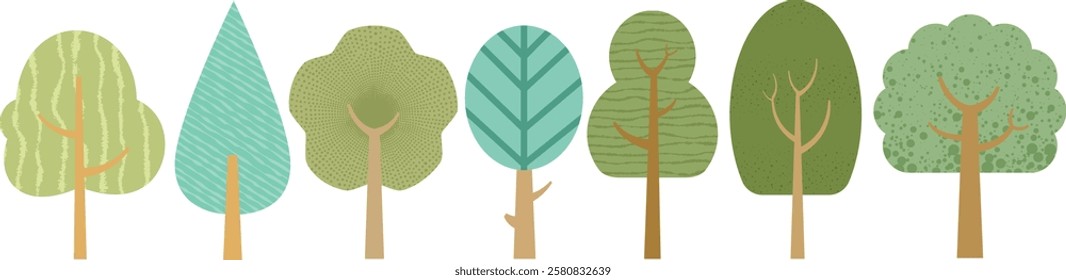Group of trees, vector cartoon illustration