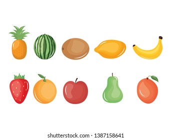 group of tropical and fresh fruits