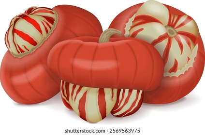 Group of Turban Squash or Turk s Turban. Winter squash. Cucurbita maxima. Fruits and vegetables. Isolated vector illustration.