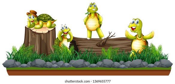 Group of turtle in nature illustration
