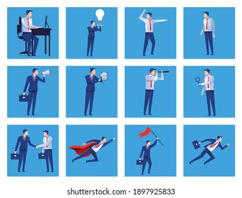 group of twelve businessmen workers avatars characters vector illustration design