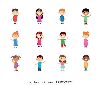 Group Of Twelve Happy Interracial Little Children Characters Vector Illustration Design