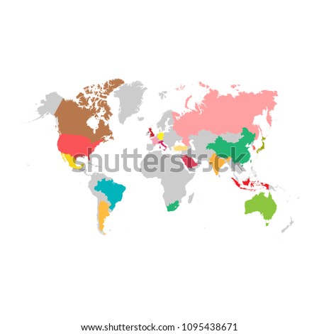 Group of Twenty countries on world map vector template. G20 infographic design illustration