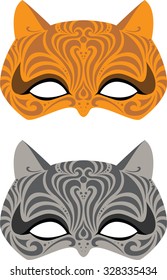 group of two cat mask in orange and black vector