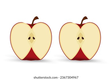 Group of two Fresh apple fruit cut object, element on isolated white background, healthy fruits concept