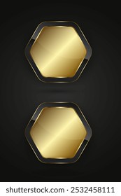 Group of two hexagons premium shapes Black and gold buttons vector design with gold gradient color, Two metallic options chart vector, illustration