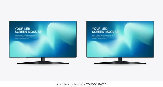 Group of two LED TV Screen Mockup with gradient blue screen. Two technology LED TV Screen Mockup in 3Ds. editable LED vector, illustration