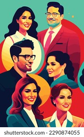 Group of tycoon smiling in vector illustration art