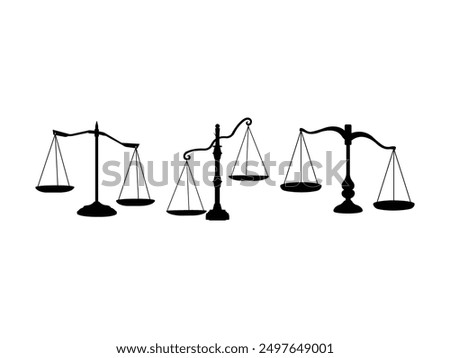 Group of Unbalanced Scale Silhouette isolated white background. Vector Illustration