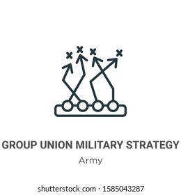 Group union military strategy symbol outline vector icon. Thin line black group union military strategy symbol icon, flat vector simple element illustration from editable army concept isolated on 