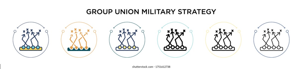 Group union military strategy symbol icon in filled, thin line, outline and stroke style. Vector illustration of two colored and black group union military strategy symbol vector icons designs can be