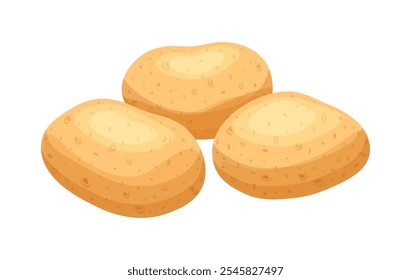 Group of unpeeled potatoes in cartoon style. Vector illustration of fresh and delicious unpeeled potatoes isolated on white background. Healthy food. Harvest. Root crops. Starchy vegetables.