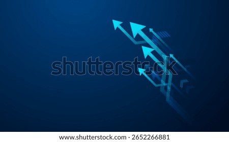 The Group of upward arrows against a dark blue background represents business growth, vector illustration