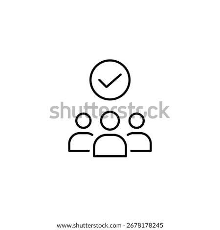 Group of users and checkmark. Membership approved, secure community access. Pixel perfect, editable stroke vector icon