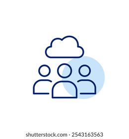 Grupo de usuários e nuvem. Espaço de trabalho virtual compartilhado, comunidades de usuários ou interações em grupo. Ícone de vetor perfeito de pixel