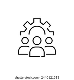 Grupo de usuarios y consolas. Gestión de equipos, recursos humanos. Eficiencia corporativa. Icono de vector perfecto