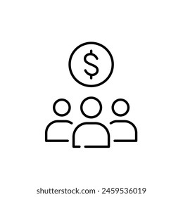 Group of users and dollar symbol. Financial community or crowdfunding platform. Pixel perfect, editable stroke