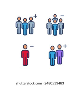 Group of users line icon set. Add and remove membership. Team concept. Vector illustration for web design and apps