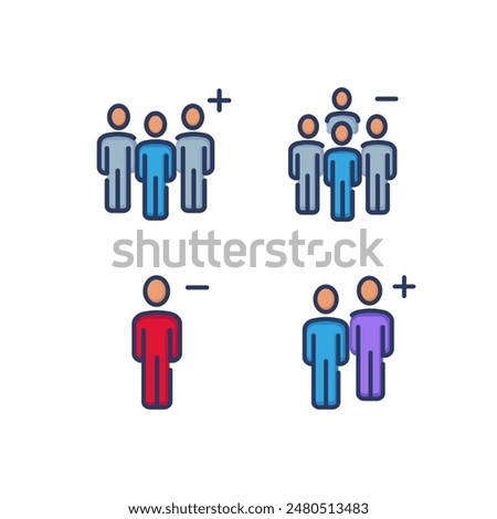Group of users line icon set. Add and remove membership. Team concept. Vector illustration for web design and apps