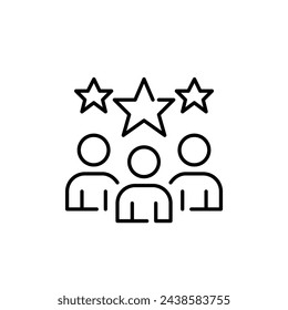 Grupo de usuarios y estrellas. Usuarios altamente calificados o estimados dentro de una comunidad o plataforma. Icono de vector perfecto