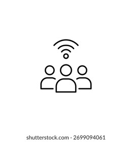 Grupo de usuários e símbolo wi-fi. Comunidade compartilhada, comunicação e trabalho remoto. Pixel perfeito, ícone de vetor de traçado editável
