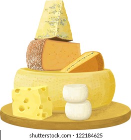 Group of various cheese over white background. Each object is isolated and separated to layers. EPS8