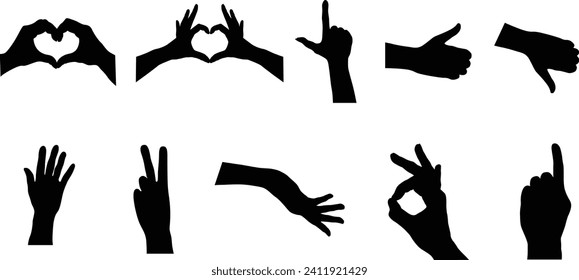 group of various hand pose in silhouette illustration