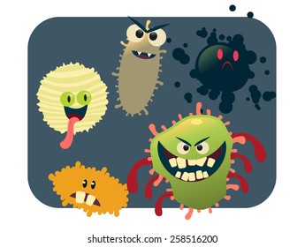 group of various type of colorful cartoon style virus  