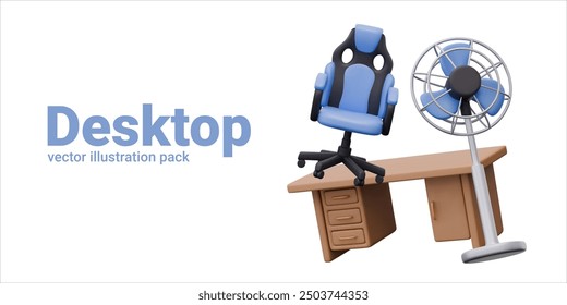 Group of vector 3D templates for concepts of comfortable workplace of manager, clerk, freelancer