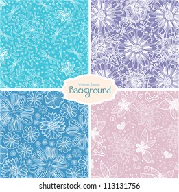 Group of vector colored wallpaper with beautiful abstract flowers