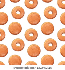 Group of vector colorful illustrations on the sweets theme; set of different kinds of donuts decorated with powdered sugar. Each object can be changed and moved.