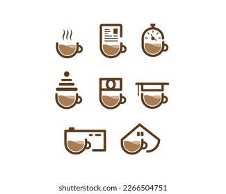 A group of vector designs for coffee and cups that express several areas. two colors