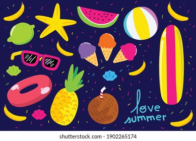 A group of vector elements that are summer related.
