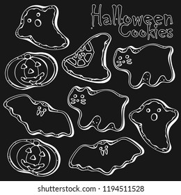 Group of vector illustrations on the Halloween sweets theme; set of different kinds of Halloween cookies. 