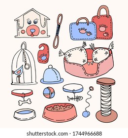 Group of vector illustrations on the veterinary pet care theme.