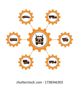 A Group Of Vector Images, Icons And Logos With Vehicles For Various Purposes. Vehicle Fleet. Special Equipment.