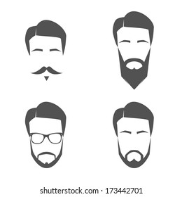 A group of vector logos of peoples faces with beards