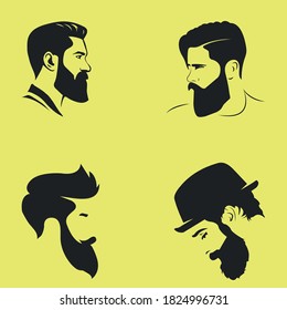 Group of vector men hairstyle silhouettes, Barber logo face concept