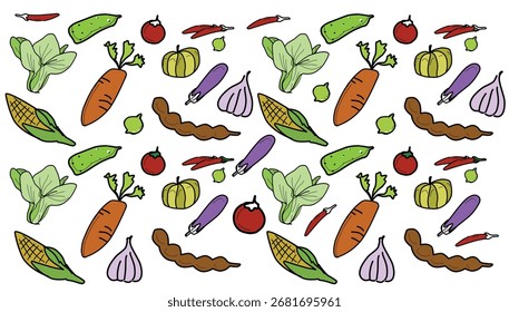 Grupo de verduras dibujando doodle aislado.eps