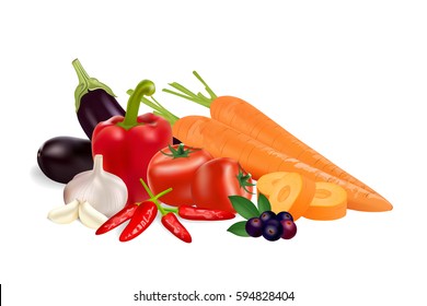 Group Vegetables isolated on white background, vector illustration.