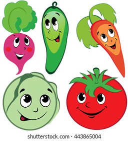 group of vegetables tomato , cucumber , radish , cabbage and carrots
