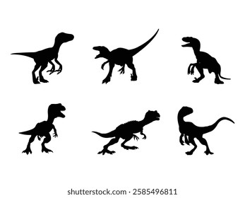 Group of Velociraptor Silhouette isolated white background. Vector Illustration