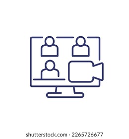 icono de videollamada grupal en blanco, diseño de línea