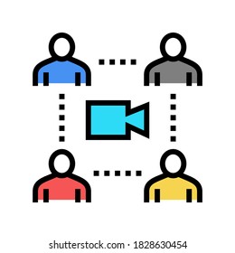 Gruppen-Video-rufen Konversationsfarbsymbol Vektorgrafik. Gesprächszeichen für Gruppen-Videoanrufe einzelne Symbolillustration